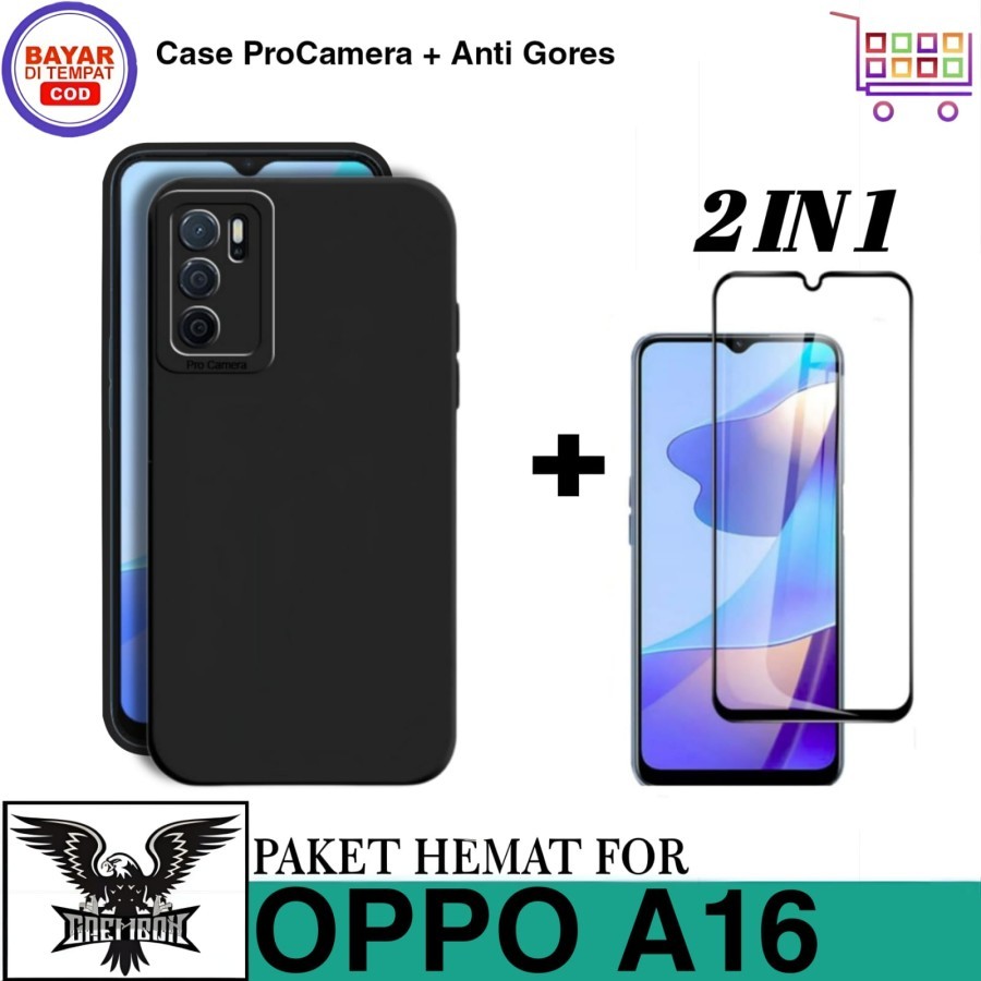 CASE OPPO A16 SOFT CASE LIQUID SILICONE FREE TEMPERED GLASS FULL COVER