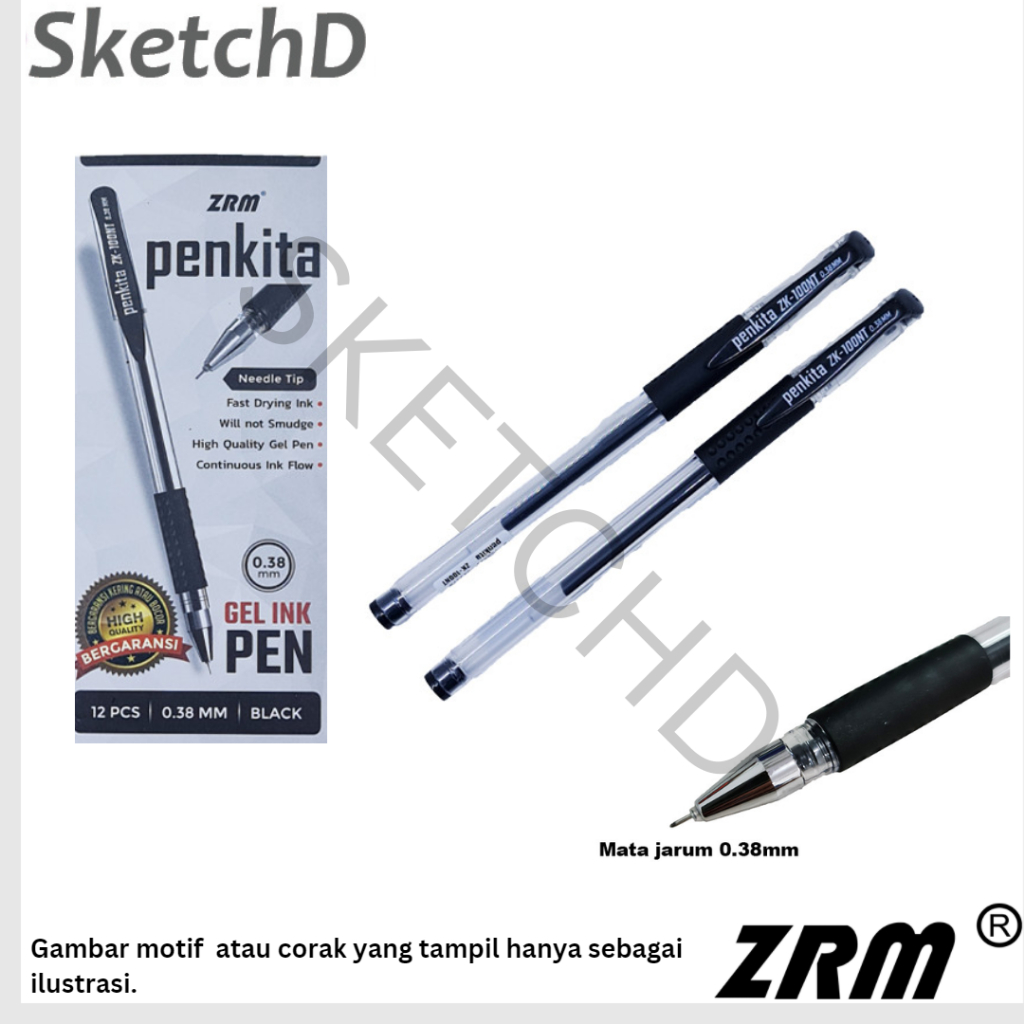 

Pulpen Tinta Mata Jarum 038 Hitam ZRM ZK 100 Needle point pen 0.38 mm ZK100 Penkita