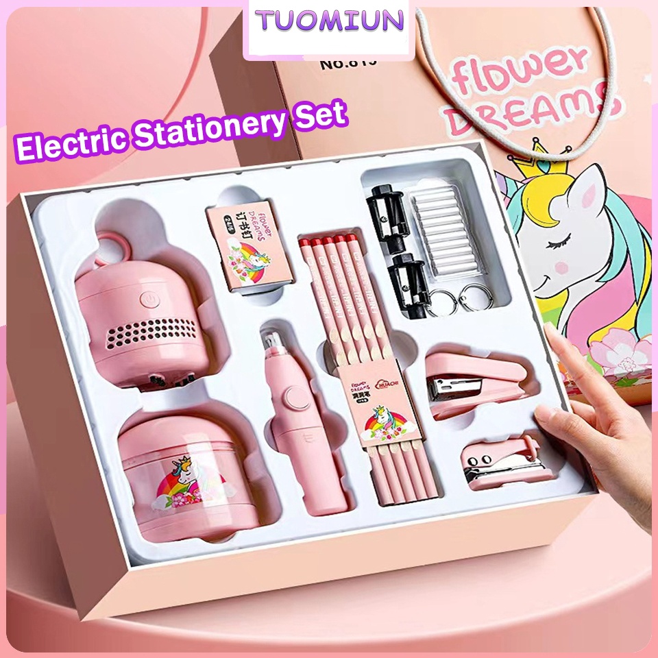 

KODE T1M9 TUOMIUNElectric Stationery Setstationery set 12 setSet Alat Tulis Elektrik Rautan Penghapus Vacuum PensilAnak Alat Perkakas Belajar Anak Perempuan Kado Ulang Tahun Sekolah