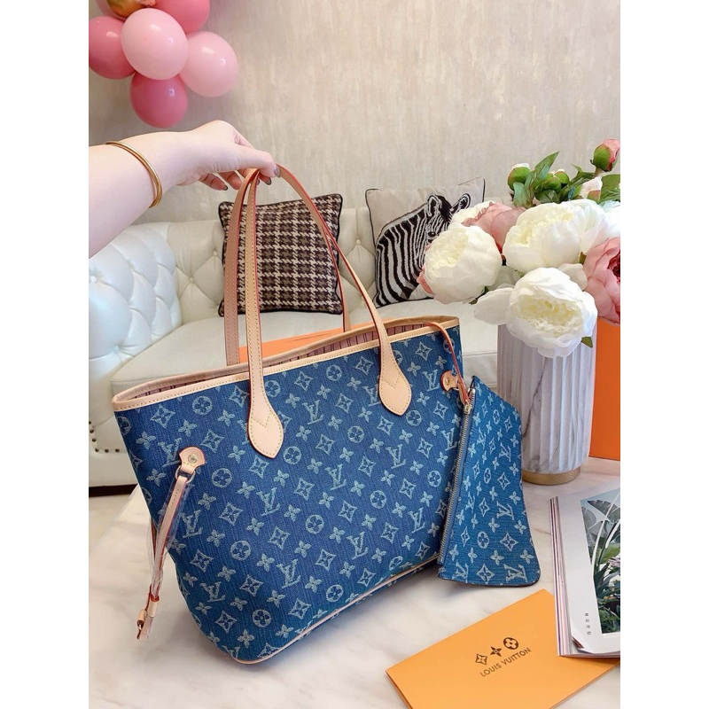 Tas LV Neverfull Denim MIRROR IMPORT DoubleBox