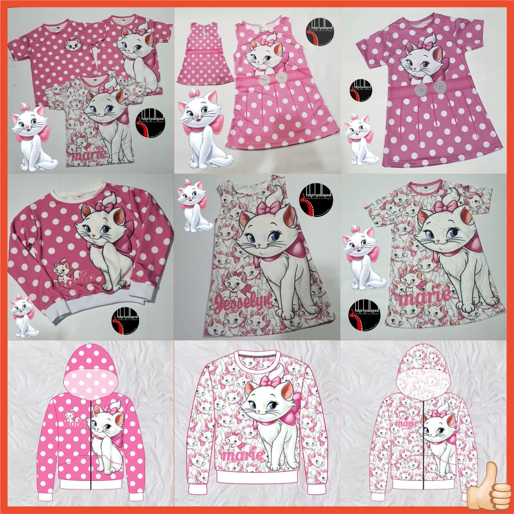 Baju FULLPRINT Kaos Dress Anak Dewasa Marie Cat