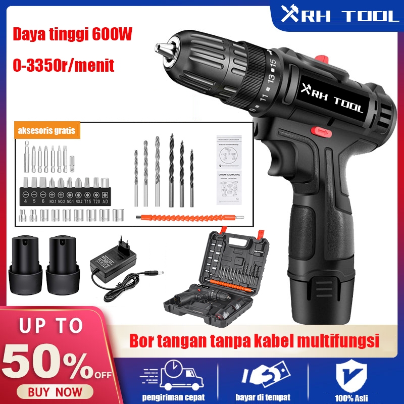XRH-TOOL COD Cordless Lithium Electric Drill  600W, dapat digunakan pada kayu beton, logam