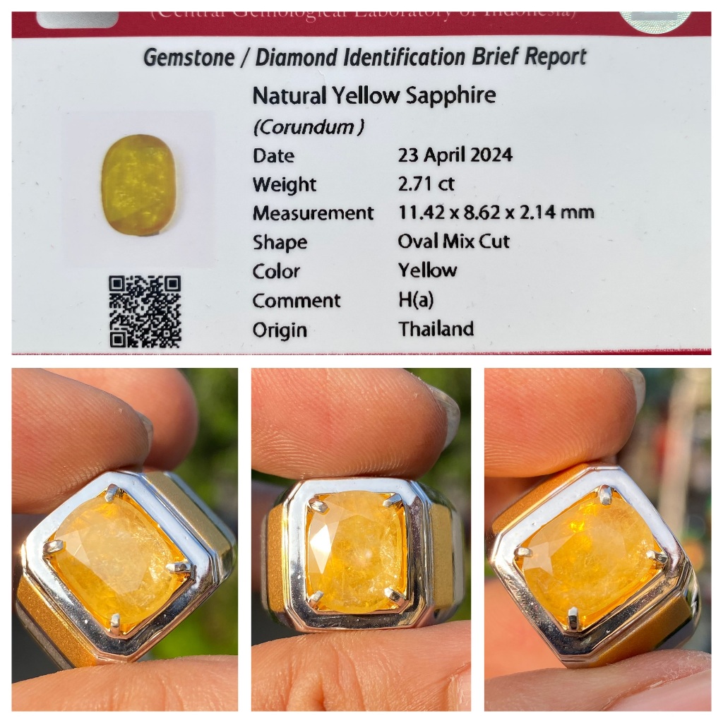 Natural 2.71ct yellow sapphire thailand top klep heat