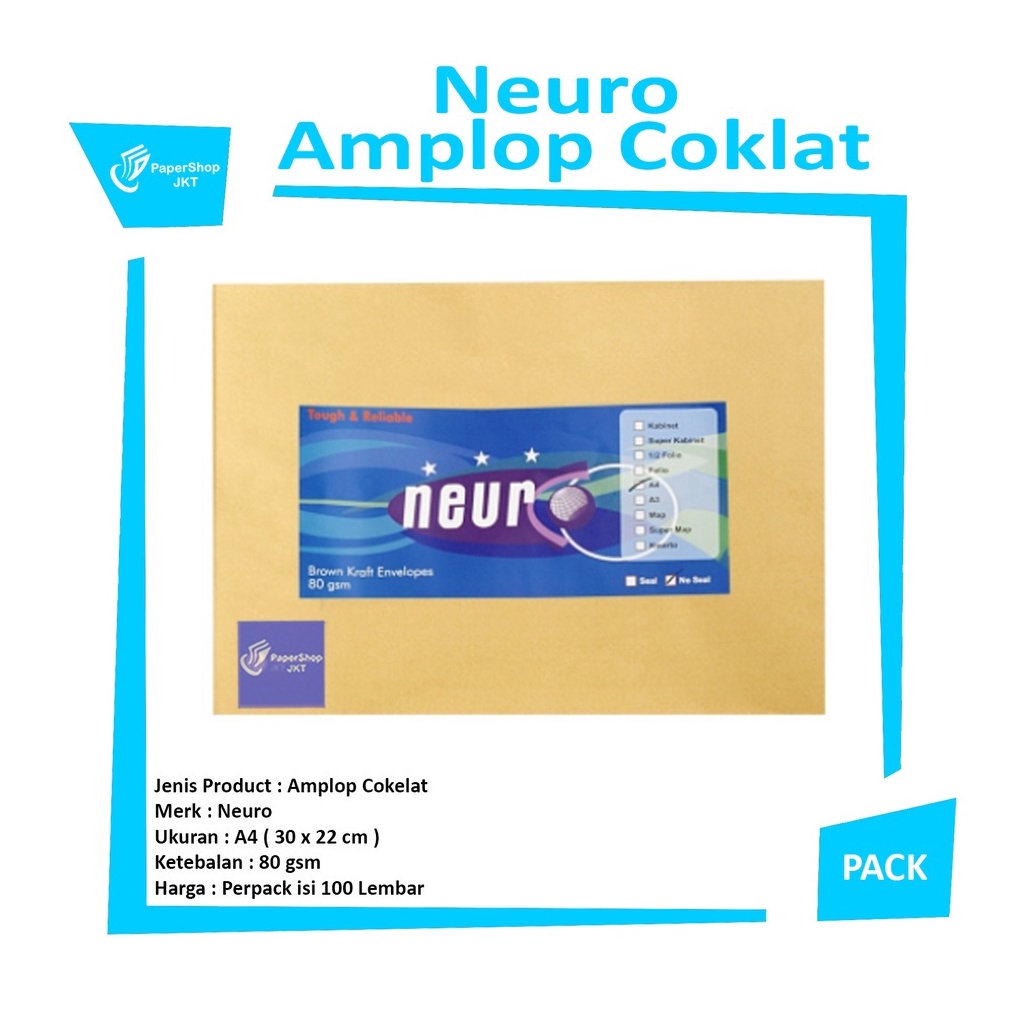 

KODE N4D8 NEURO Amplop Coklat A4 No Seal 3 x 22 cm Pack