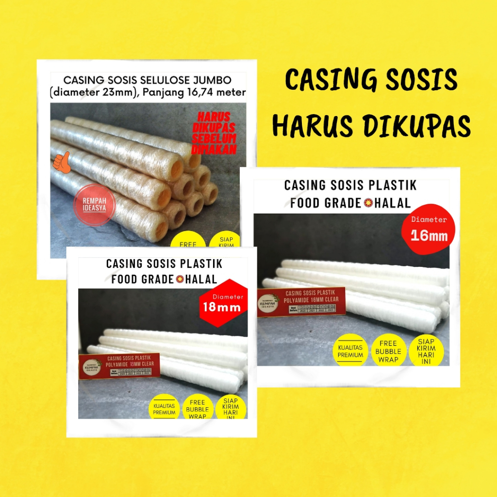 

All Varian Casing Selongsong Kesing Sosis Hemat Halal Food Grade Plastik Edible Kolagen Lengkap Asli