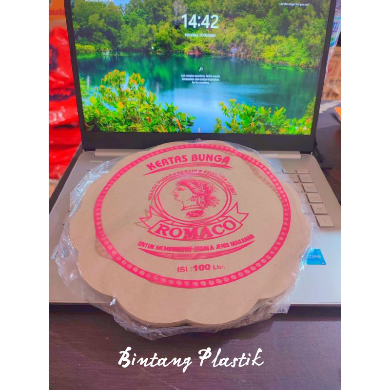 100lembar Kertas Nasi Bulat ROMACO PINK/Kertas Nasi Bunga/Kertas Alas Piring Rotan