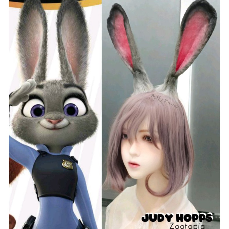 Nyaman Bando Realistic judy hopps zootopia bunny ears kelinci gray cosplay halloween party Berkualit