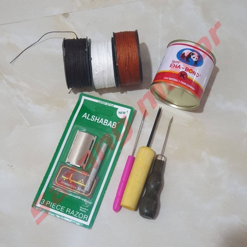 Paket Lengkap Alat Sol Sepatu / Jarum Sol Sepatu Penyayat Susruk Sol / Benang Nilon Sol Sepatu