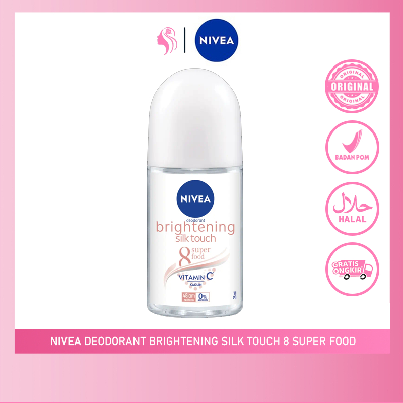 NIVEA Deodorant Roll On Brightening Silk Touch 25ml & 50ml - Mencerahkan & kulit ketiak halus sepert