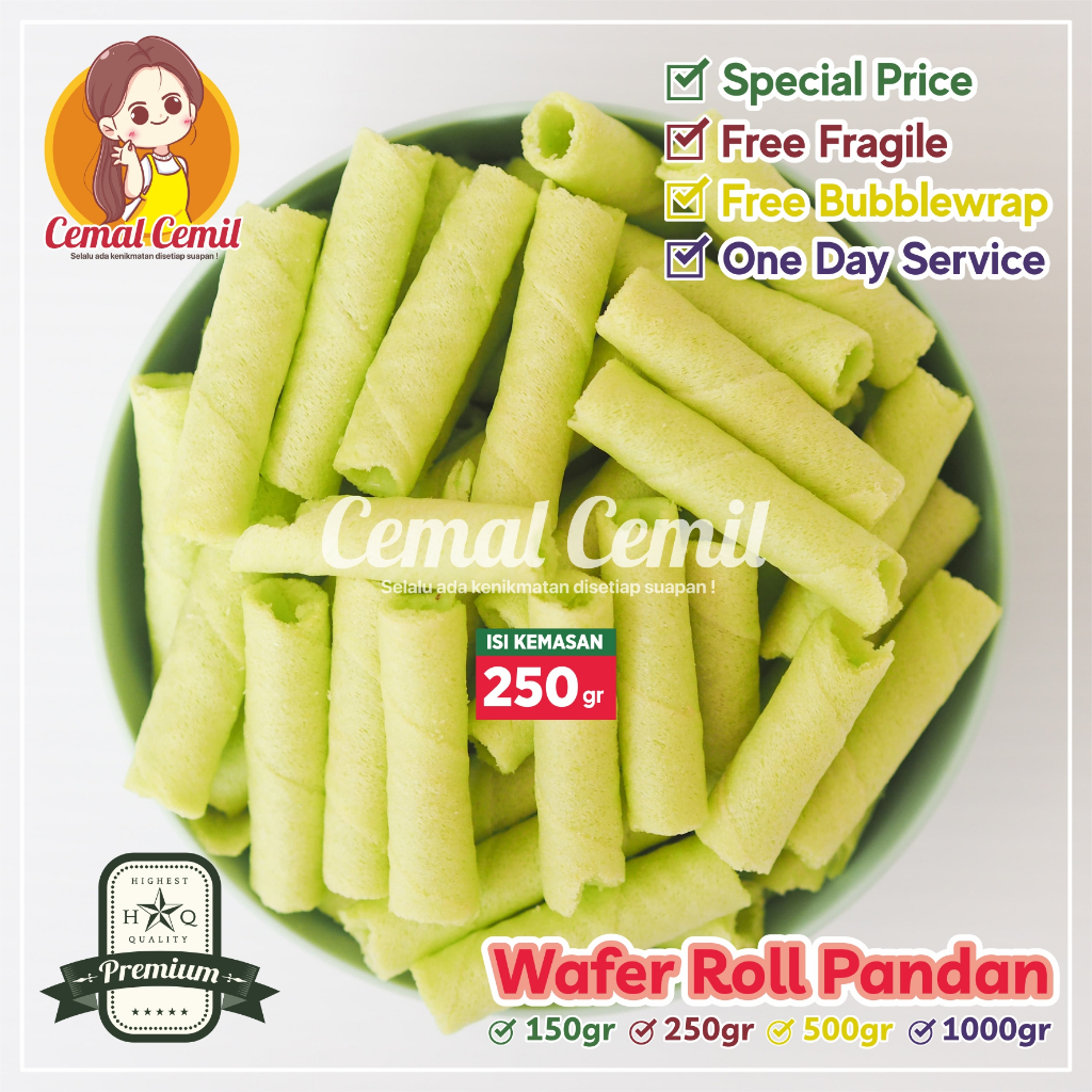

Cemal Cemil : Wafer Roll Pandan 250gr-Snack/Cemilan/Camilan