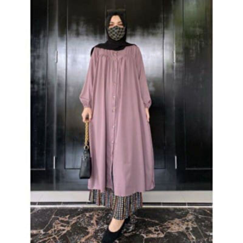 tunik airflow crincle long tunik basic oversize jumbo kancing aktif