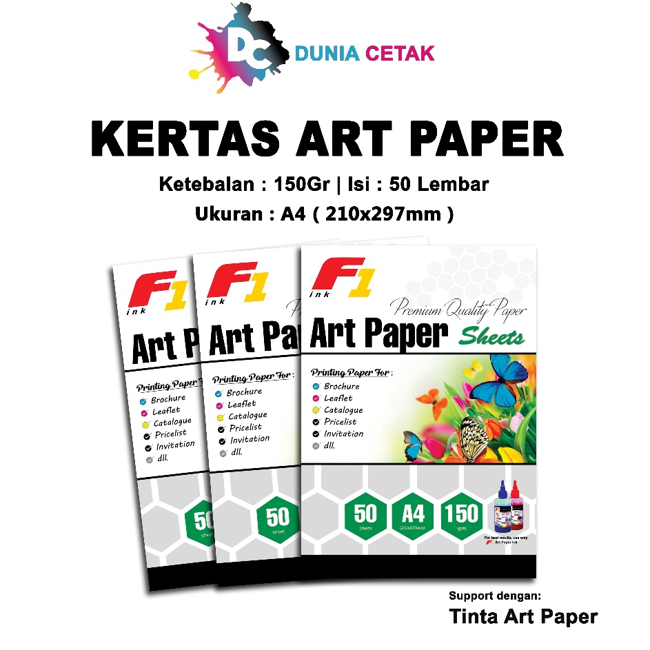 

Update Terkeren Kertas Art Paper F1 Ink Ukuran A4 A3 isi 5 Lembar