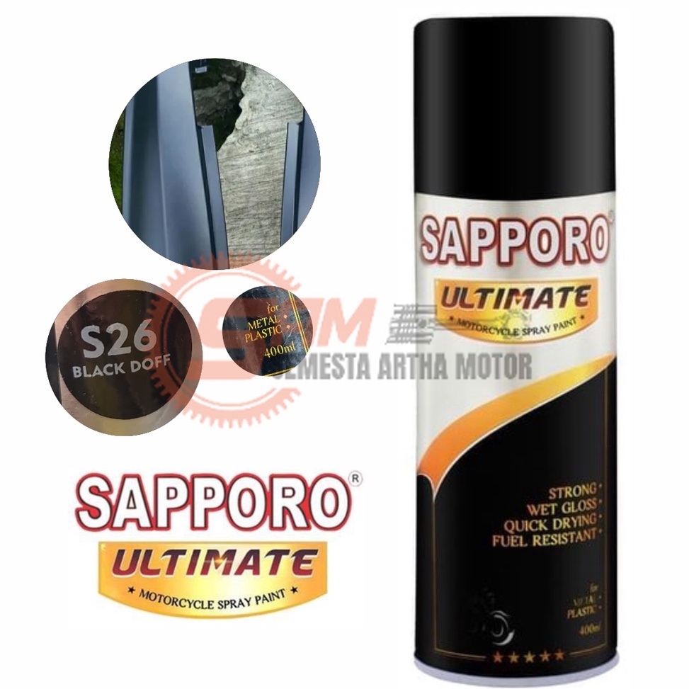 

KODE X68S Pilox Sapporo Ultimate Black Doff S26 Cat Semprot Hitam Pilok Metal Plastik Aerosol Spray