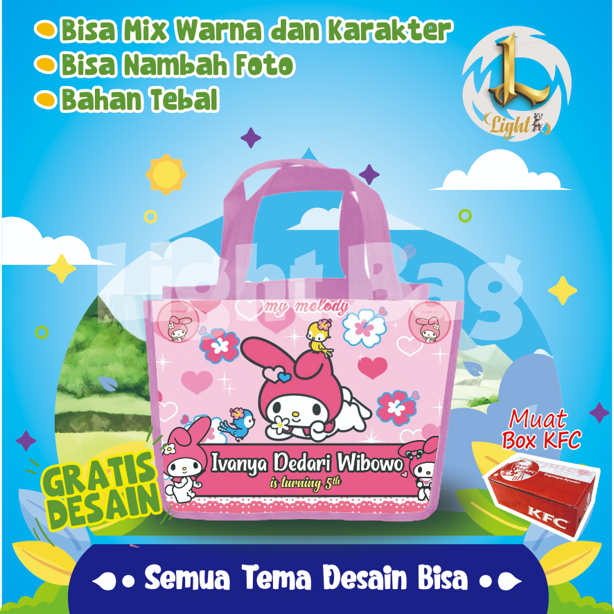 

TAS SOUVENIR ULTAH MY MELODY CUSTOM / TAS SOUVENIR PREMIUM / GRATIS DESAIN / BONUS FOTO ANAK / GOODIE BAG CUTE MY MELODY / TAS ULANG TAHUN MY MELODY / TAS ULTAH CUSTOM / TAS SOUVENIR 2 HARI JADI / TAS ULTAH / TAS ULANG TAHUN / BISA TAMBAH FOTO ANAK