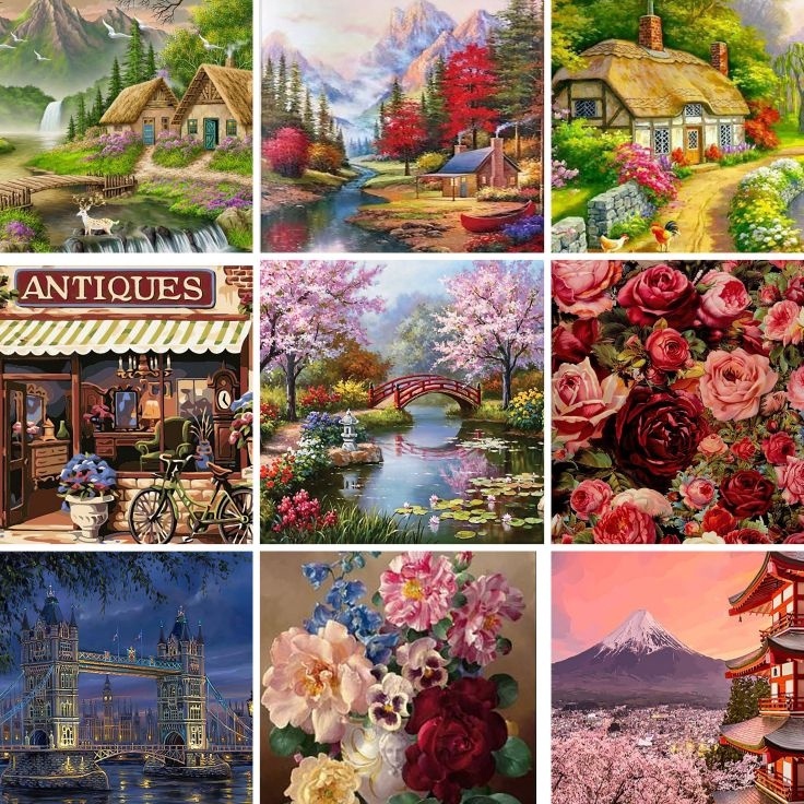 

Lagi Ramai 4x5cm DIY Paint By Numbers Oil Painting Kit Canvas Paint by Number