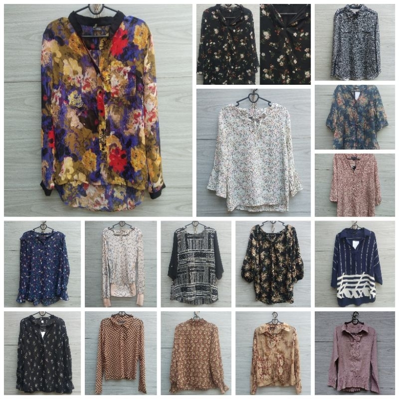 Kemeja Wanita Vintage Abstrak Blouse Korea Bunga Crop Casual
