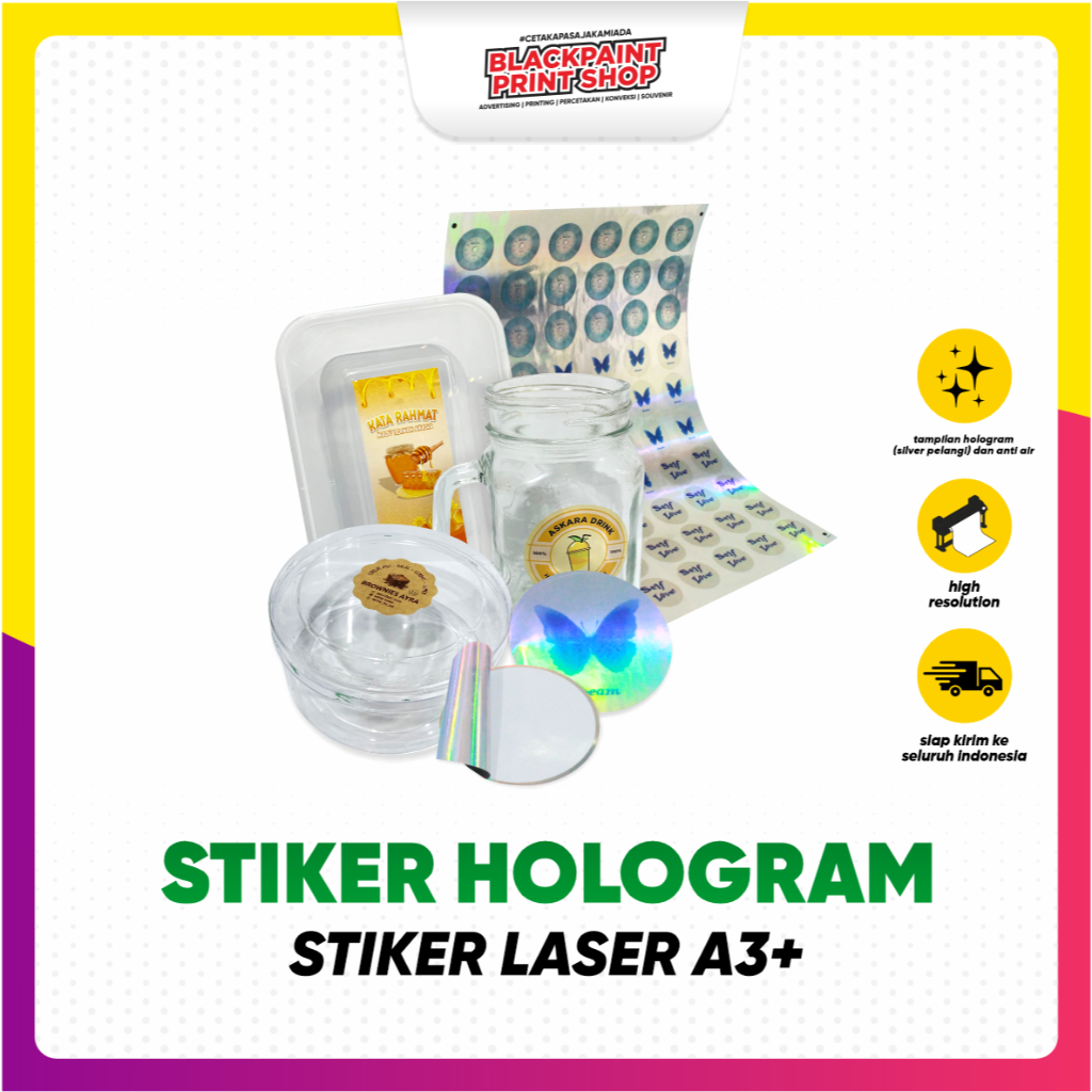 

Stiker Label Laser A3+ Hologram / Stiker Kemasan Makanan / Stiker Produk ( Free Desain)