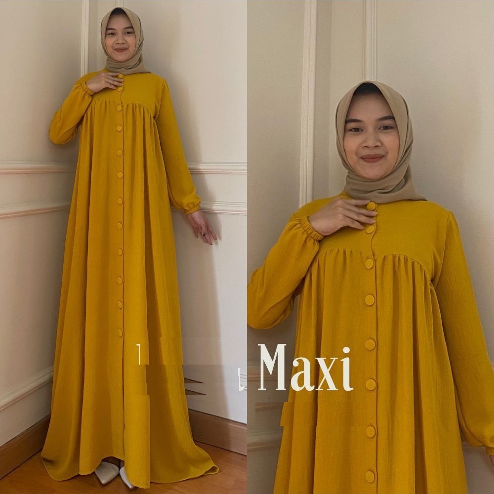 Dress Maxy / Gamis Kancing Remaja / Dewasa Jumbo Warna Kuning Mustard Kekinian Branded 2XL 3XL 4XL X