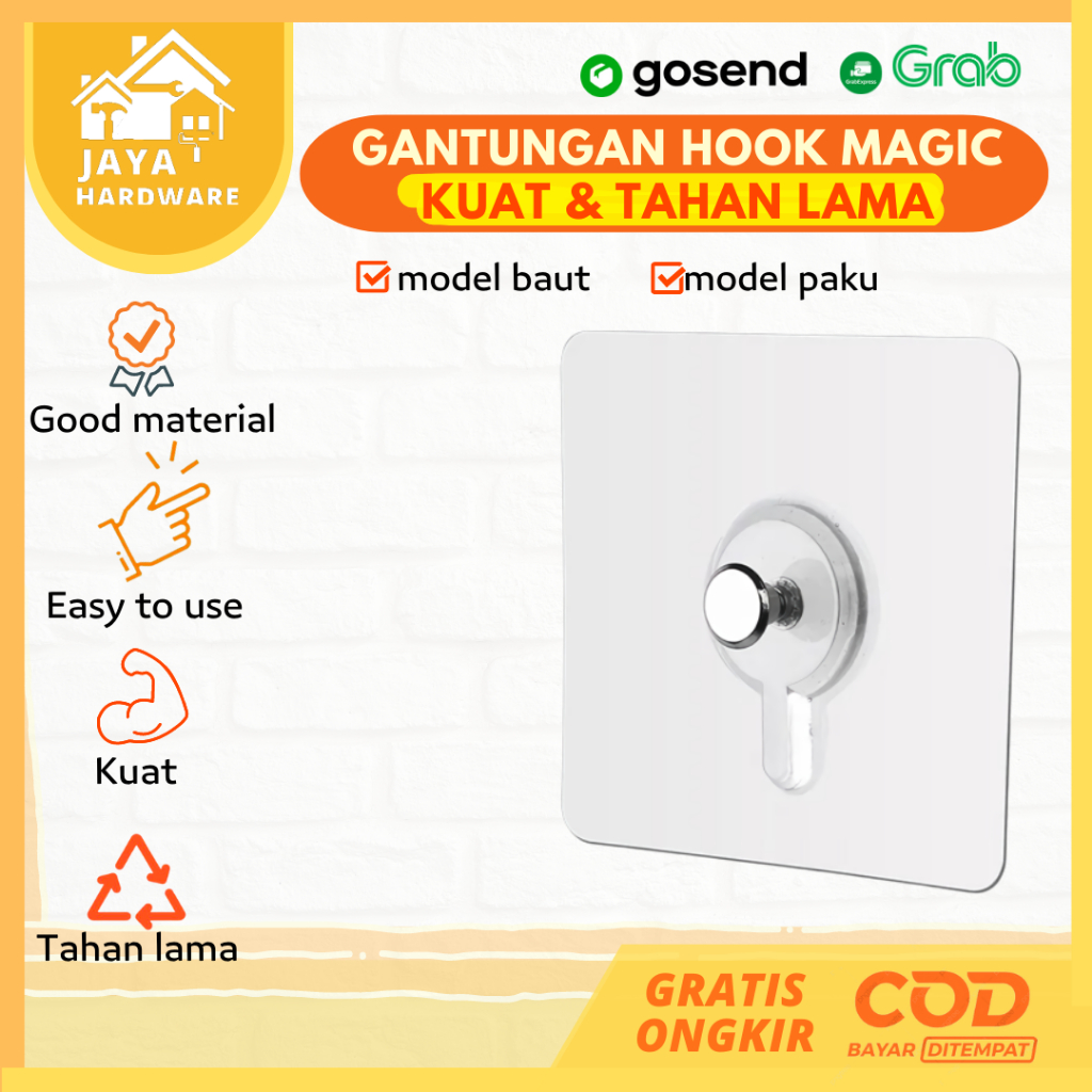 Gantungan HOOK Hok Ajaib Baut Paku Perekat Tempel TANPA BOR / Tempelan Baut Ajaib Untuk Foto Rak Din