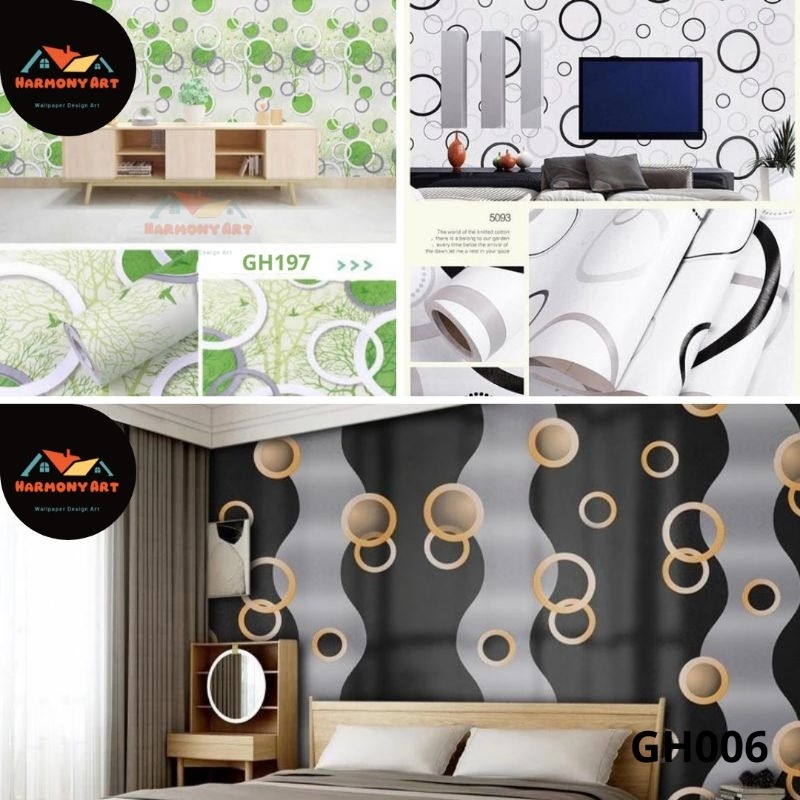 Wallpaper Dinding Wallpaper Aesthetic Polkadot Bermotif Warna Hitam Putih Dan Hijau