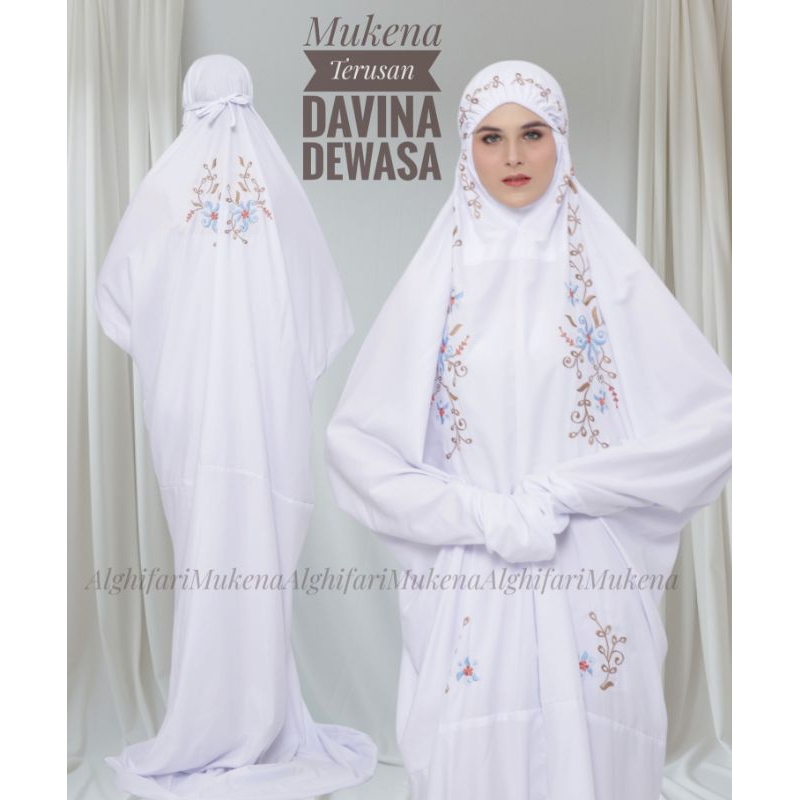 Mukena terusan dewasa.katun mikro putih.bordir manual Mukena DAVINA