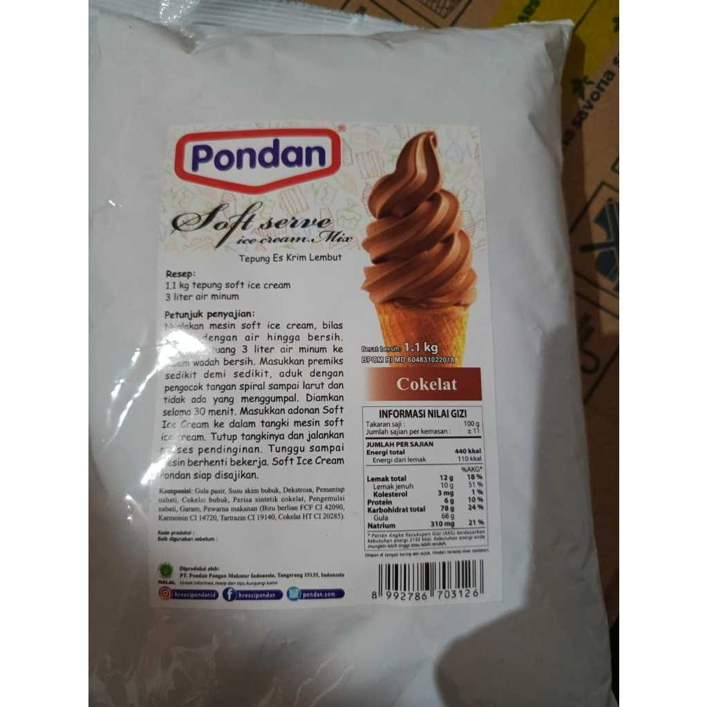 

Pondan Soft Ice Cream Coklat/Vanila @1kg