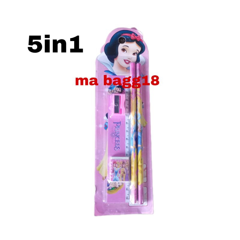 

0STT Stationery Set 5 in 1 Alat Tulis Anak Sekolah Penghapus penggaris Pensil Serutan Karakter Lucu