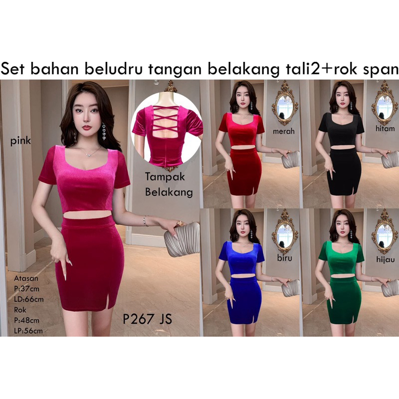Setelan Wanita Bahan Bludru + Rok Span Belah Depan/Set Wanita/Set Sexy/Set Mini