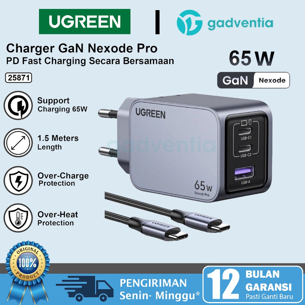 UGREEN Kepala Charger Adaptor GaN Fast Charging 65w Pro 100w 140w 200W Nexode Robot Series Original 