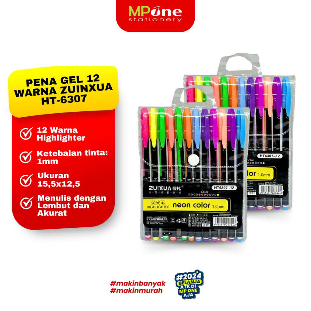 

ZUIXUA Pena Gel 12 Warna Neon Highlighter Color 1,0mm / Pastel Gel Pen Ink Zixua 6307 12 Warna