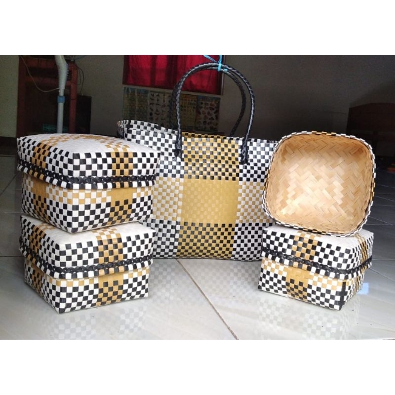 Produk READY Tas Keben Bali set  isi 4 sudah plus besek bambu/ Set tas besek plastik kaca/ Tas canan