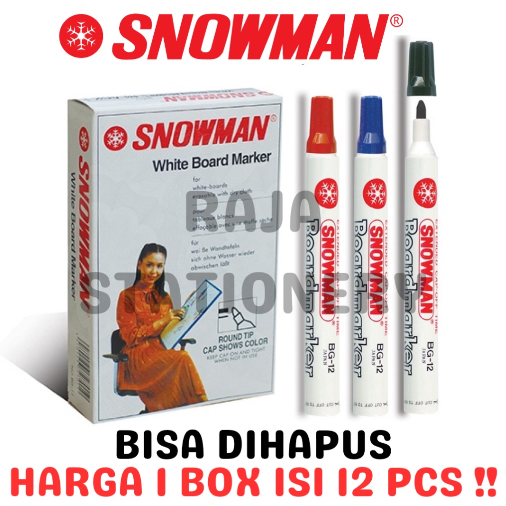 

KODE A2L5 SNOWMAN WHITEBOARD MARKER BLACK BLUE RED BG12 SPIDOL PAPAN TULIS HITAM BIRU MERAH ABG12 12PCS