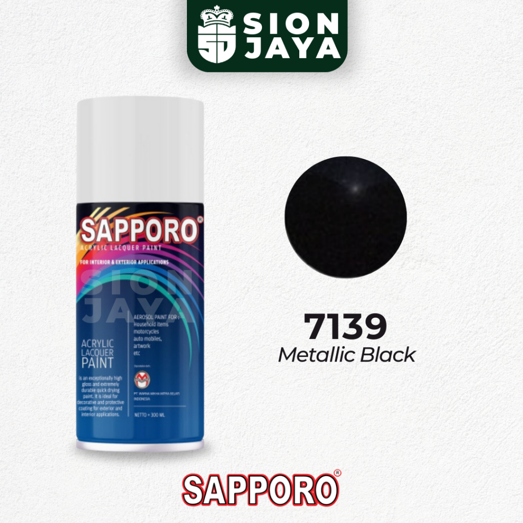 Pilox / Pylox / Cat Semprot Sapporo 300ml Hitam Black Metallic Colour 7139 Metallic Black