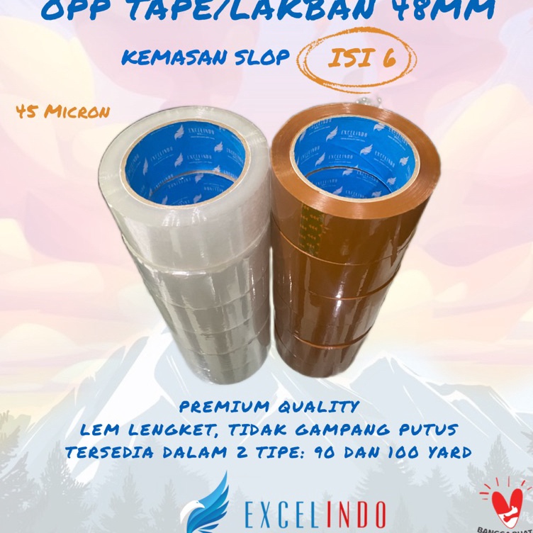 

KODE J89J 1 SLOP6 BIJI Lakban OPP Tape 2 inch 48mm x 9 YARD 1 YARD merk EXCELINDO ISI BANYAK LEBIH HEMAT