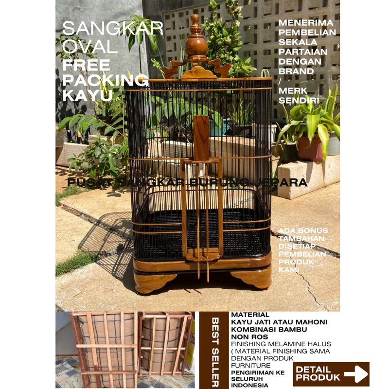 sangkar oval kayu jati asli moder terbaru Limited Edition produk Asli Jepara tersedia uk D40 , 45 , 50 sangkar cungkok jati sangkar decal murai batu sangkar pvc kotak sangkar ukir kenari sangkar murai no 3 sangkar murai bnr no2 sangkar murai ebod jaya