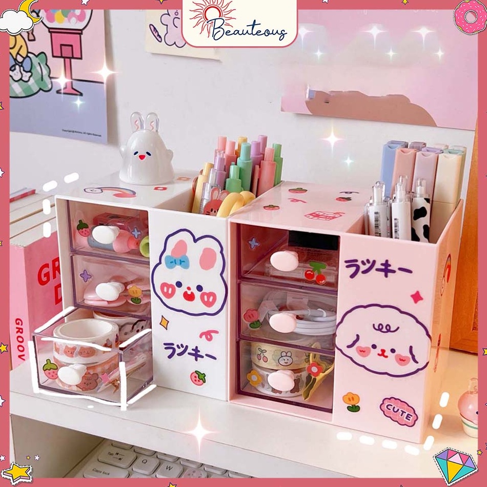 

Kotak Laci Mini Tempat Make Up Storage Tempat Pensil Stackable Mini Serbaguna Free Sticker ART F9J5