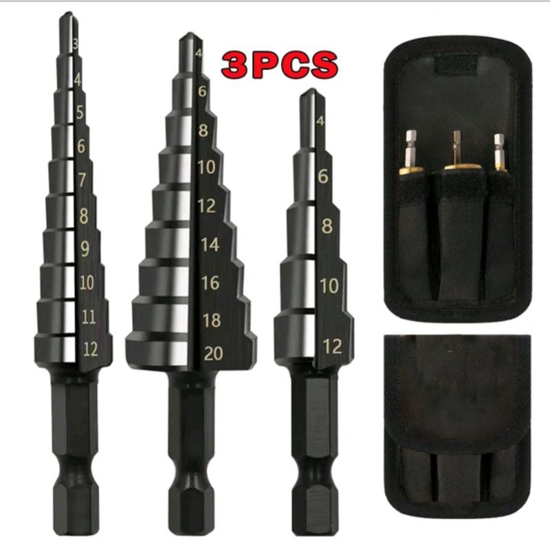 Mata Bor Pagoda Untuk Baja 3 Pcs Spiral HSS Steel Titanium Coated Mata Bor Pagoda Besi