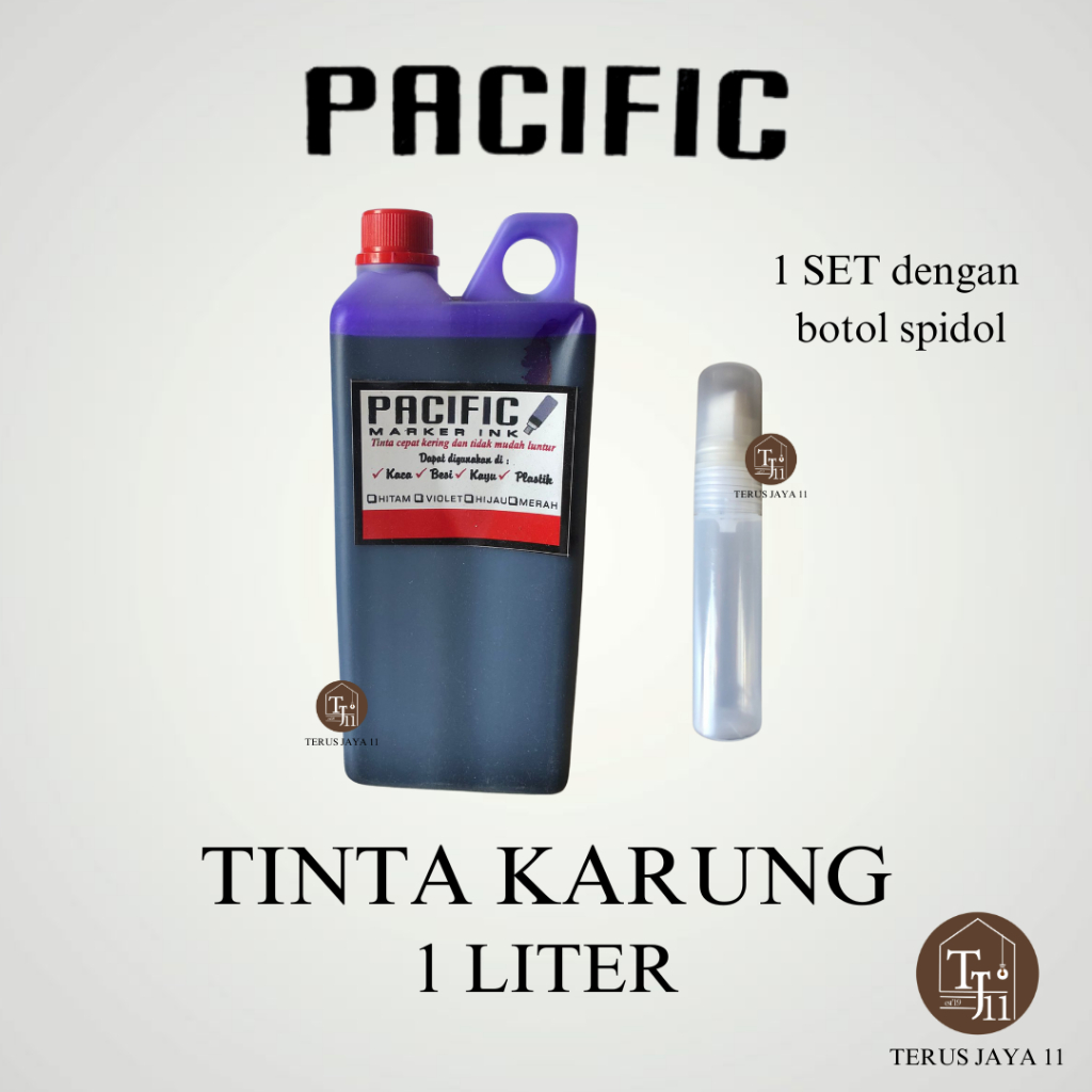 

PACIFIC 1 SET Tinta Karung warna Violet 1 Liter & botol Spidol / Tinta Spidol Karung merk PACIFIC warna Violet & botol Spidol