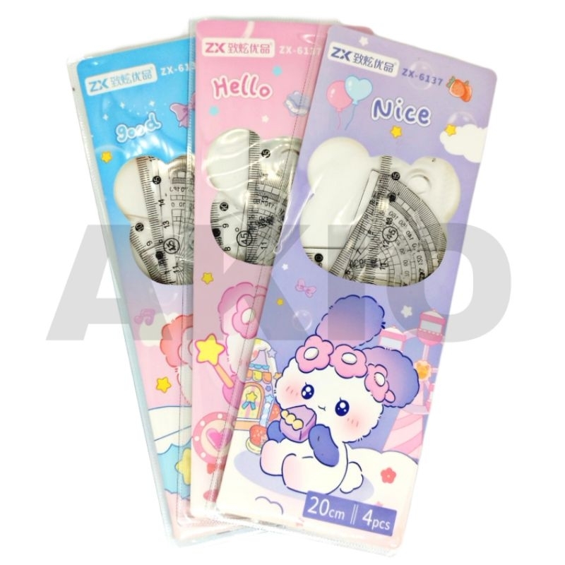 

Penggaris Set Lengkap 4 Pcs Karakter BERUANG BEAR ZX-6137 Segitiga Busur Garisan Pola