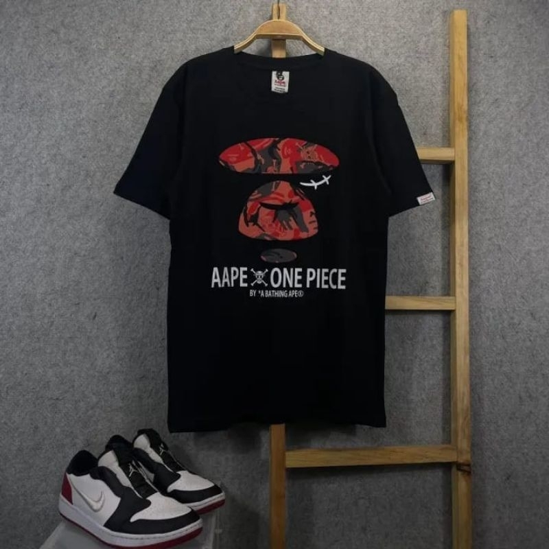 Kaos Pendek Pria AAPE X One Piece Cotton Combed 30s Baju Kaos Anime One Piece Mugiwara No Luffy