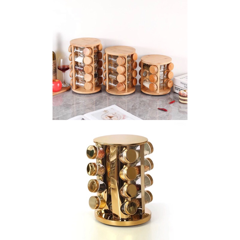 RAK BUMBU PUTAR TOPLES GOLD,DAN TUTUP KAYU