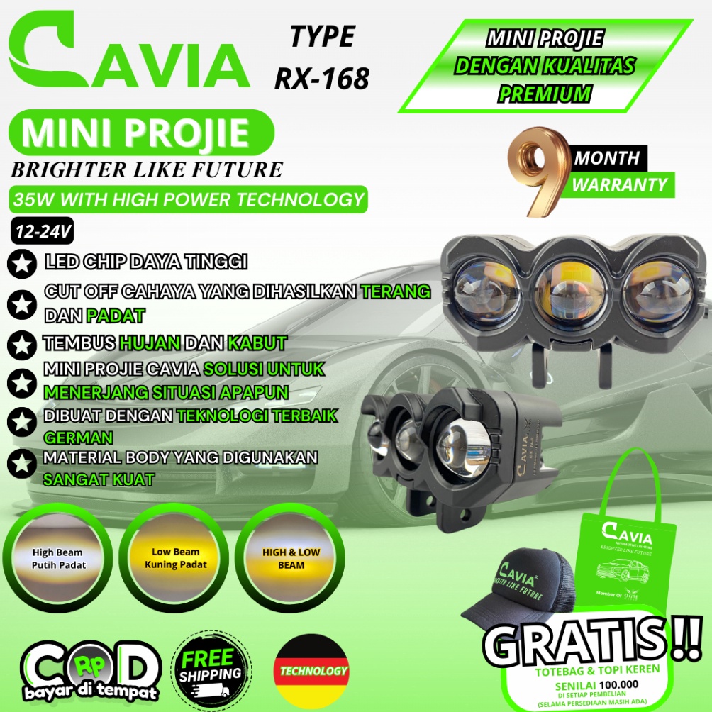 CAVIA  PREMIUM MINI PROJIE LAMPU TEMBAK LASER SOROT LED MOBIL MOTOR FOGLAMP SQL 2 MATA SQL 3 MATA WA