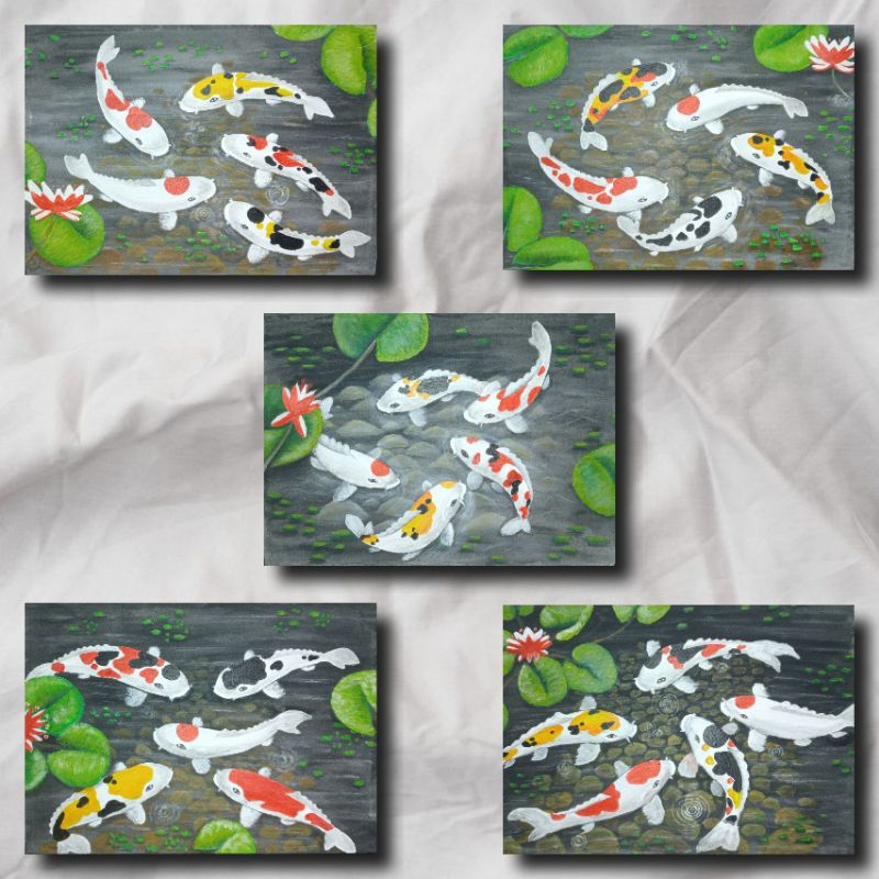Hiasan Dinding Lukisan Canvas Ikan Koi 30 cm X 40 cm