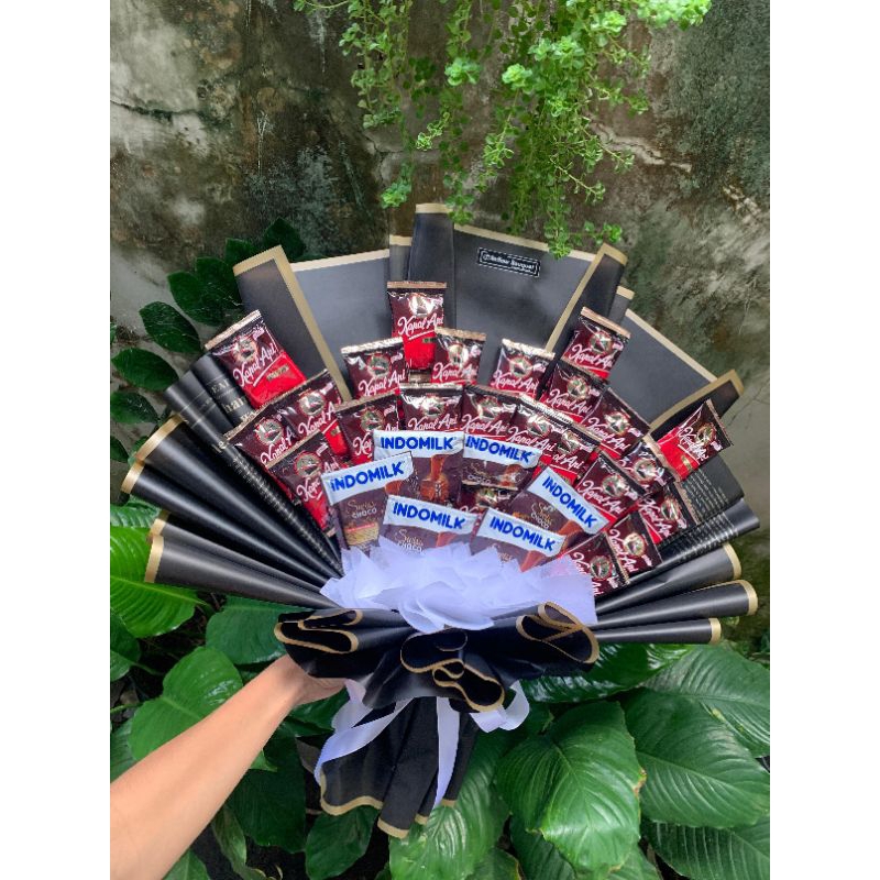 

Buket snack, bunga artificial, kopi