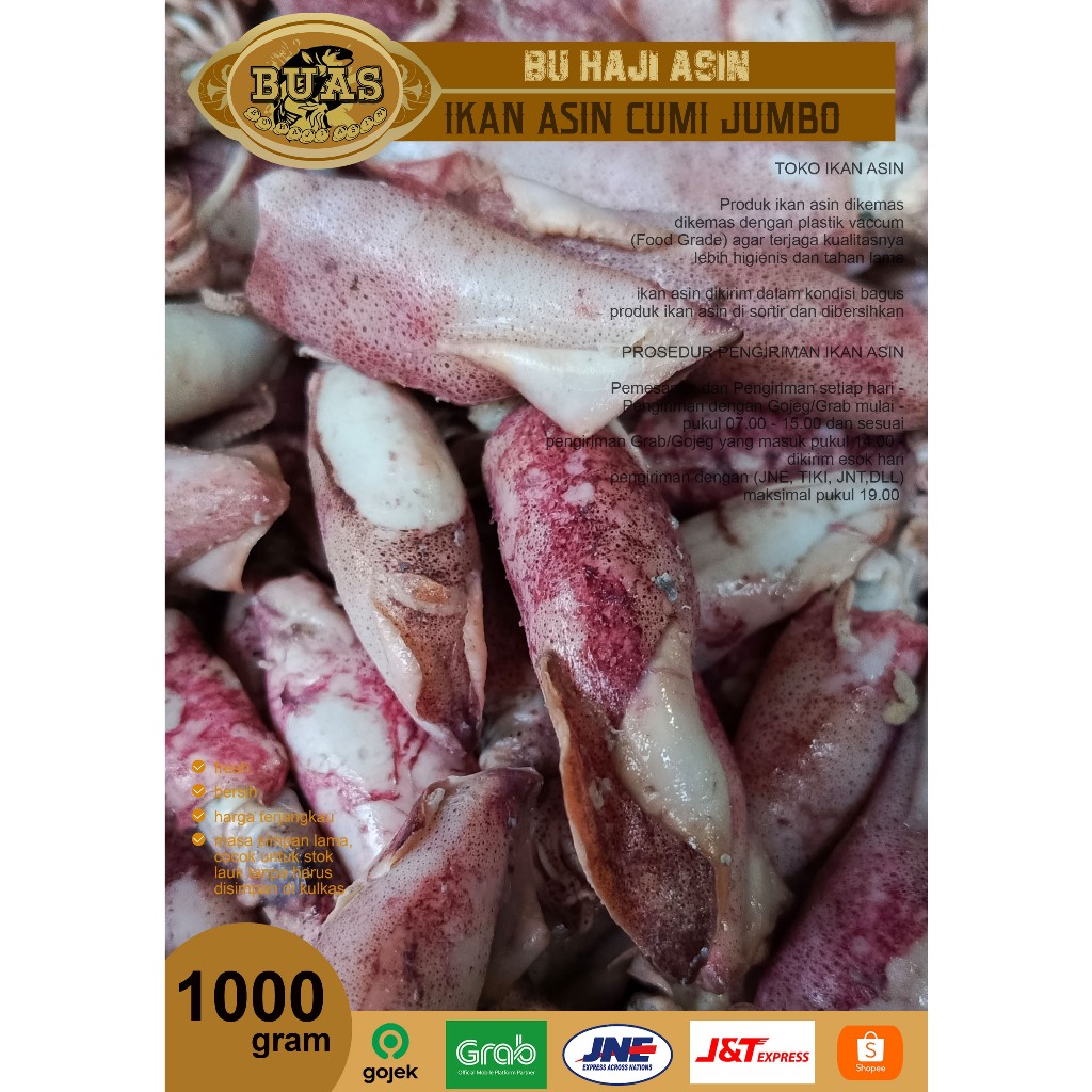 

Ikan Asin Bandung Cumi Jumbo 1000 Gram BUAS | Ikan Asin Bandung | Ikan Asin Cumi Bandung | Asin Buas