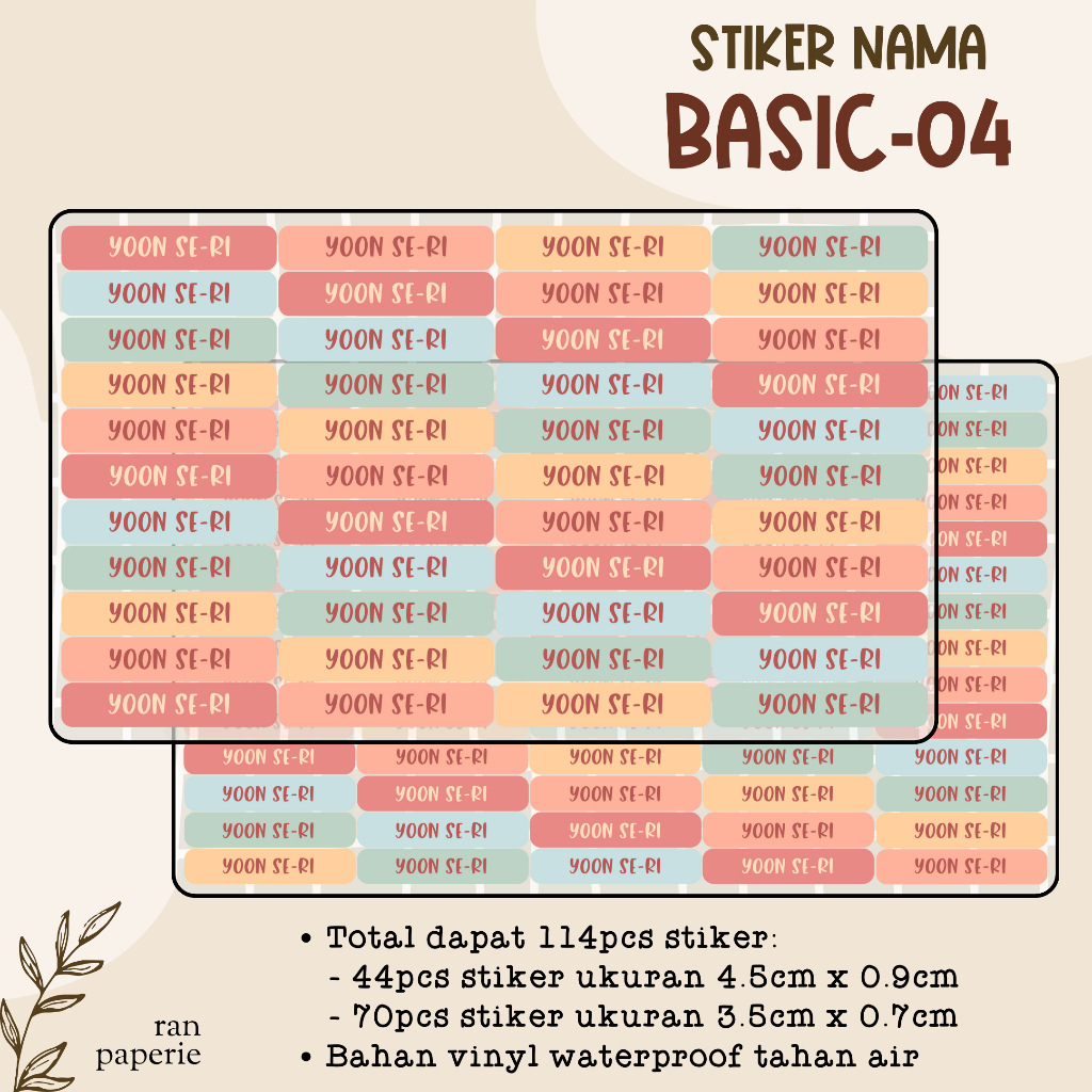 

Stiker Nama BASIC-04 Anti Air Waterproof Label Nama Sekolah Sticker Book