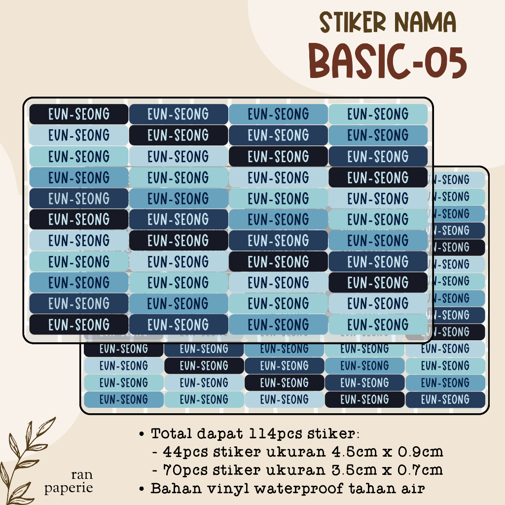 

Stiker Nama BASIC-05 Anti Air Waterproof Label Nama Sekolah Sticker Book