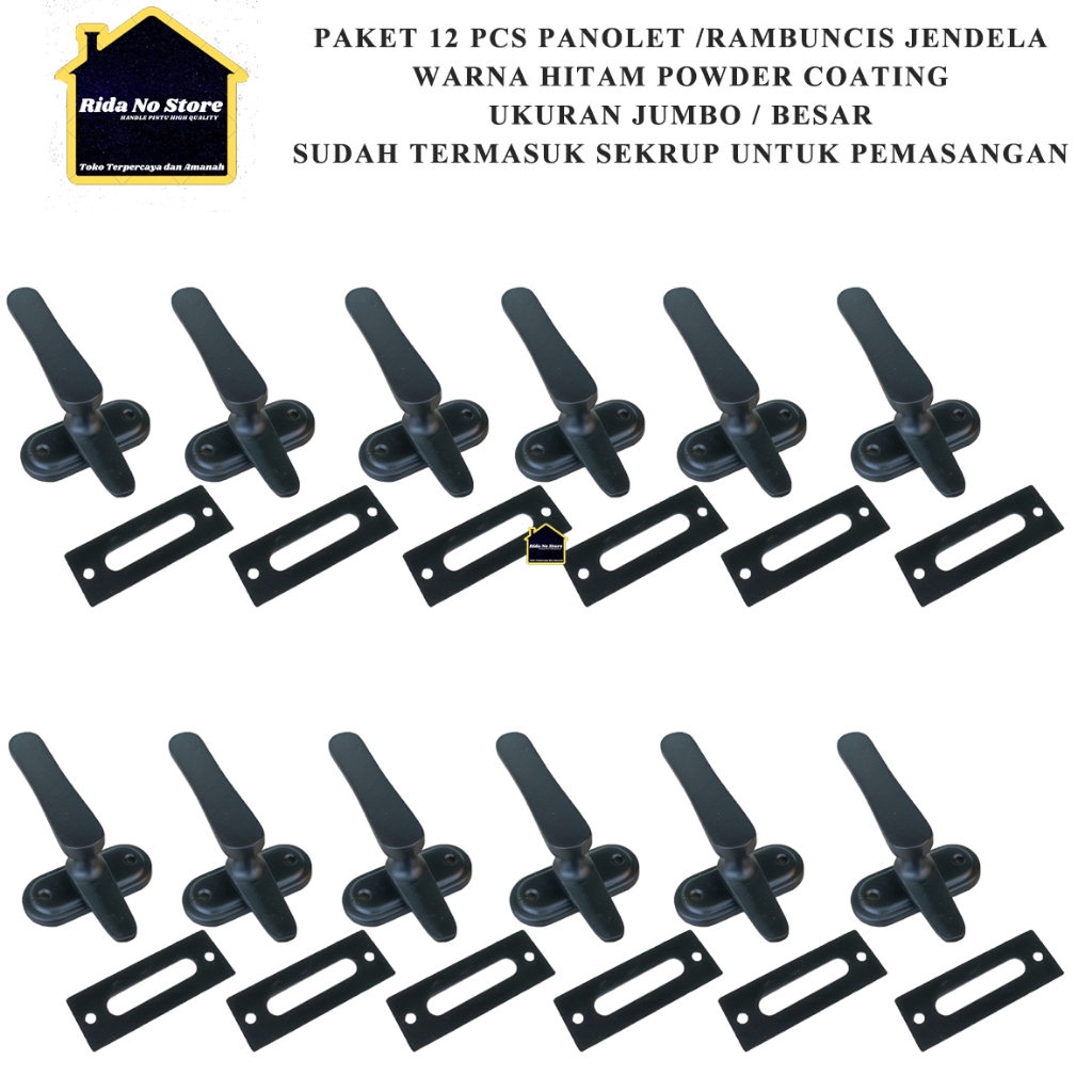 Paket 12 pcs Rambuncis Kunci Jendela Almunium Ukuran Besar Panolet Grendel Pintu Kayu