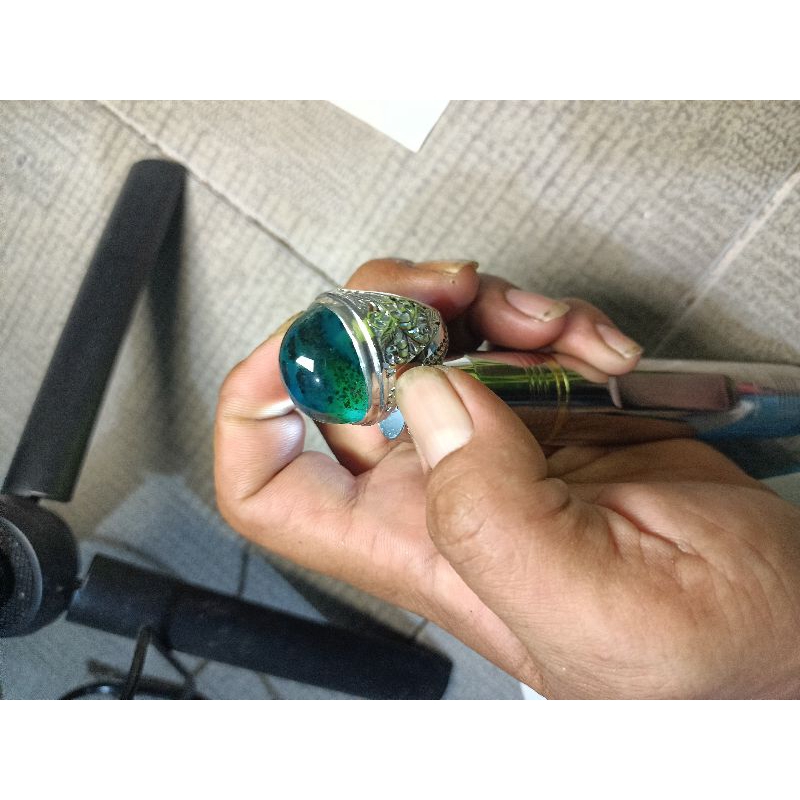 Bacan totol coklat merah natural ring perak