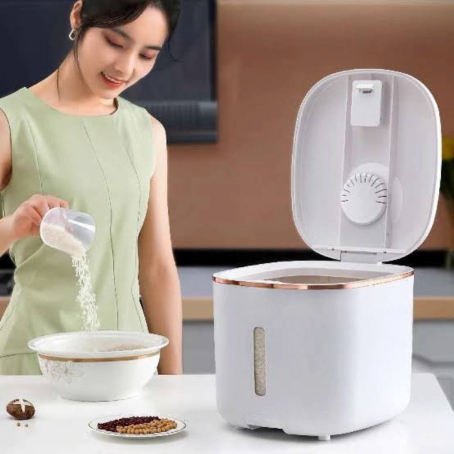 Unik ASWE Dispenser Tempat Beras 5 10 KG Desain Elegan Putih Aesthetic - Kapasitas 5KG Diskon